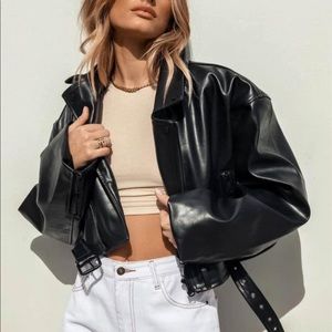 Brand NWT Princess Polly Lioness Staten Island Leather Oversized Leather Jacket